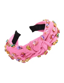 Fashion Pink Fabric Alloy Diamond-encrusted Water Drop Knotted Wide-brimmed Headband