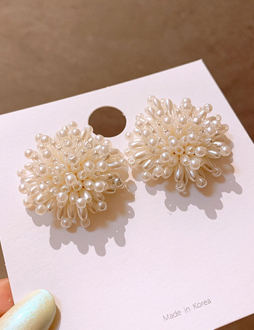 Fashion 28# White Pearl Cluster Alloy Geometric Pearl Stud Earrings