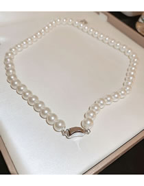 Fashion 35# Necklace - White (8mm) Alloy Pearl Beaded Necklace