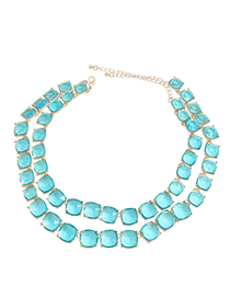 Fashion Blue Alloy Resin Square Necklace