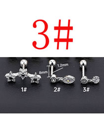 Fashion 3# Silver Silver And Diamond Geometric Piercing Stud Earrings