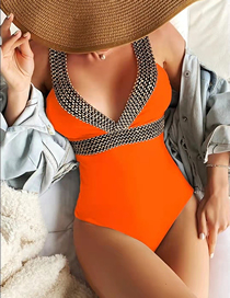 Fashion Orange Polyester V-neck One-piece Swimsuit