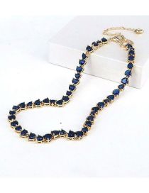 Fashion Navy Blue Geometric Zirconia Heart Necklace