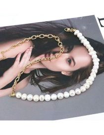 Fashion 5# Chain-panel Pearl Beaded Necklace