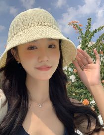 Fashion Beige Polyester Knitted Mesh Sun Protection Bucket Hat