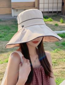 Fashion Deep Rice Metal Label Large Brim Sunscreen Bucket Hat