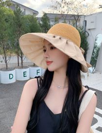 Fashion Khaki Polyester Slit Strap Big Brim Sun Hat
