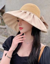 Fashion Big Brim Hat With Fork Bow:khaki Polyester Slit Bow Knot Sunscreen Hat With Large Brim