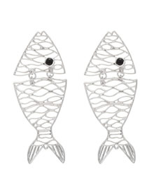 Fashion White K Alloy Hollow Fish Stud Earrings