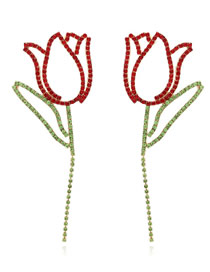 Fashion Red Alloy Diamond Tulip Stud Earrings