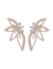 Fashion Transparent White Alloy Diamond Geometric Leaf Stud Earrings