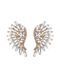 Fashion Transparent White Alloy Diamond Wing Stud Earrings