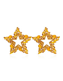 Fashion Yellow Alloy Diamond Pentagram Stud Earrings