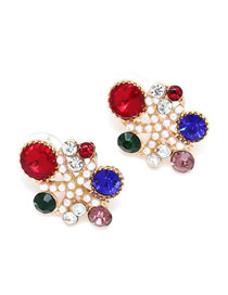 Fashion Color Alloy Diamond And Pearl Geometric Stud Earrings