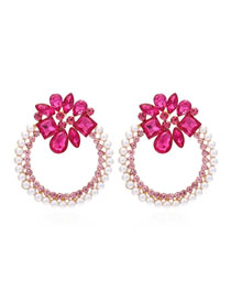 Fashion Rose Red Alloy Diamond Hollow Round Stud Earrings
