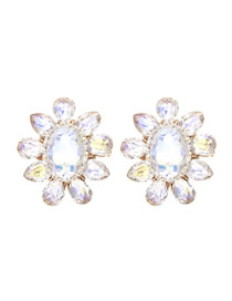 Fashion White Color Alloy Geometric Crystal Flower Stud Earrings
