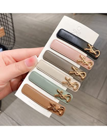 Fashion 6 Packs Of Mixed Colors In One Card Metal Alphabet Leather Rectangular Barrette