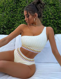 Fashion White Polyester One Shoulder High Waist Two Piece Swimsuit