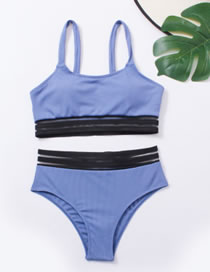 Fashion Peacock Blue Polyester High Waist Two-piece Swimsuit