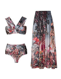 Fashion Bikini + Long Skirt Polyester Printed Two-piece Swimsuit Three-piece Set