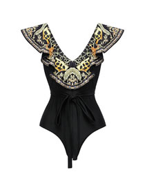 Fashion One-piece Swimsuit With Ruffled Shoulders Polyester Embroidered One-piece Swimsuit