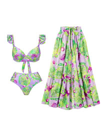 Fashion Bikini Set Polyester Printed Lace-up Swimsuit Beach Dress Set