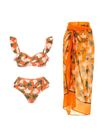 Fashion Orange Suit Polyester Printed Two-piece Swimsuit Beach Dress Set