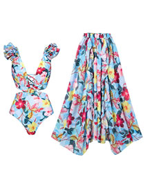 Fashion One Piece Swimsuit Set Polyester Printed One-piece Swimsuit Beach Dress Set