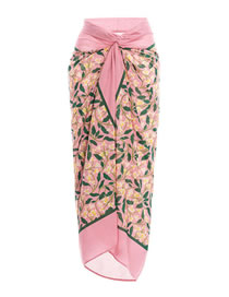 Fashion Pink Floral Wrap Dress Polyester Floral Knot Beach Dress