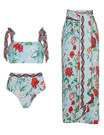 Fashion Tie Bikini Set Polyester Printed Two-piece Swimsuit Beach Dress Set