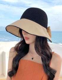 Fashion Beige Polyester Straw Splicing Slit Bow Sun Hat