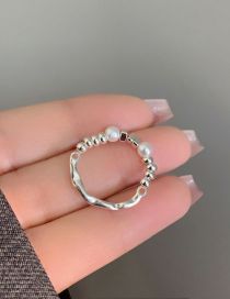 Fashion Silver Smashed Silver Geometric Pearl Ring