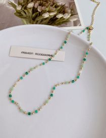 Fashion A Green Necklace Alloy Panel Color Contrast Beaded Necklace