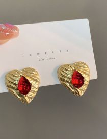 Fashion Pair Of Red Earrings Alloy Diamond Heart Stud Earrings