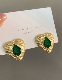 Fashion Pair Of Green Stud Earrings Alloy Diamond Heart Stud Earrings