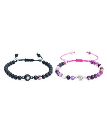 Fashion 100 Languages Black Matte Plus Amethyst Pair Pair Of Projection Frosted Beaded Bracelets