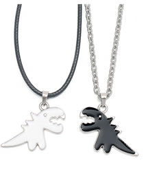 Fashion White Dinosaur Wax Rope + Black Dinosaur Cross Chain A Pair Of Alloy Drip Oil Dinosaur Necklaces