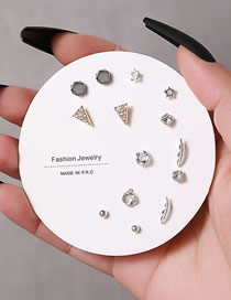 Fashion 8# Alloy Geometric Feather Pentagram Earring Set