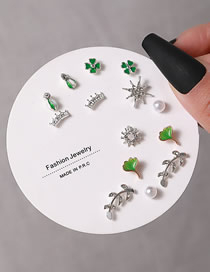 Fashion 12# Alloy Geometric Ginkgo Leaf Clover Leaf Earring Set