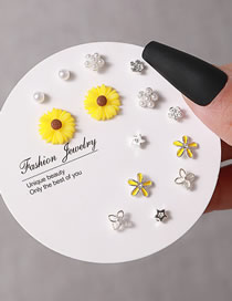 Fashion 13# Alloy Geometric Flower Pearl Earring Set