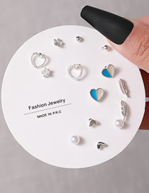 Fashion 20# Alloy Geometric Heart Feather Pearl Earring Set