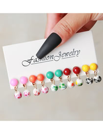 Fashion Color Alloy Geometric Print Ball Earrings Set