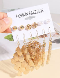 Fashion Gold Alloy Geometric Water Drop Tassel Hollow Earrings Set