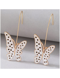 Fashion Gold Alloy Contrasting Color Dot Butterfly Oil Drip Earrings