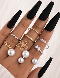 Fashion Gold Alloy Geometric Flower Pearl Butterfly Ring Set