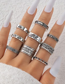 Fashion Silver Alloy Geometric Engraved Ring Set