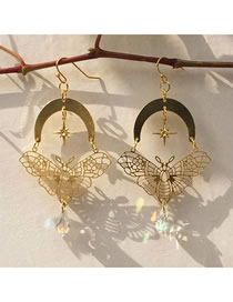 Fashion Gold Alloy Geometric Moon Moth Earrings