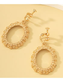 Fashion Gold Alloy Geometric Embossed Oval Clip Earrings