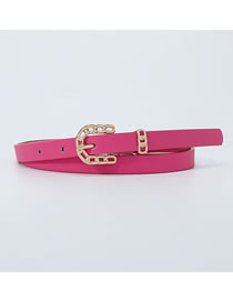 Fashion Rose Red Pu Chain Pin Buckle Thin Belt