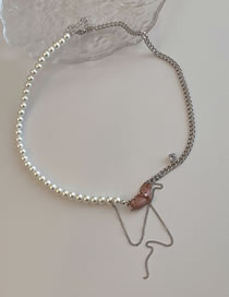 Fashion Silver Alloy Pearl Beaded Panel Chain Rabbit Necklace